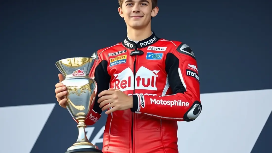 Un pilote de course en tenue de podium.
