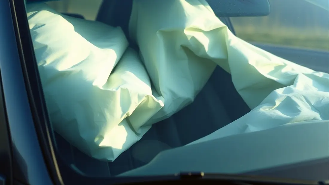 Voiture accidentée avec airbag déformé.
