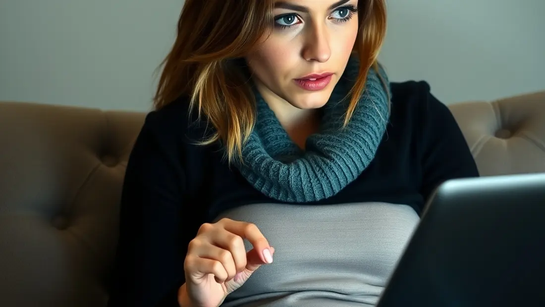 Femme regardant un site web avec scepticisme