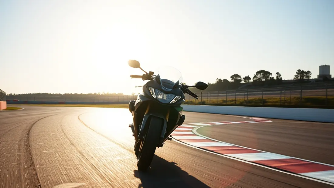 Moto sur circuit de course en plein soleil