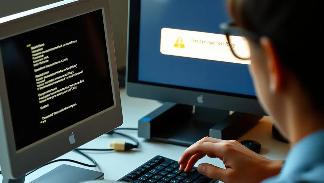 Personne regardant son ordinateur avec un message d'erreur
