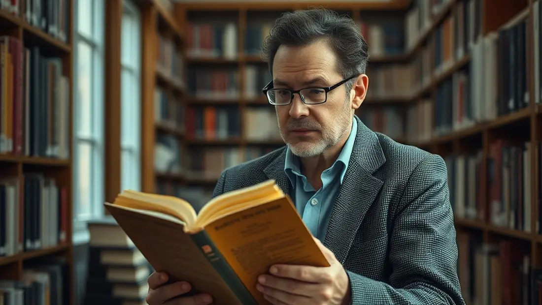 Un auteur dans une bibliothèque