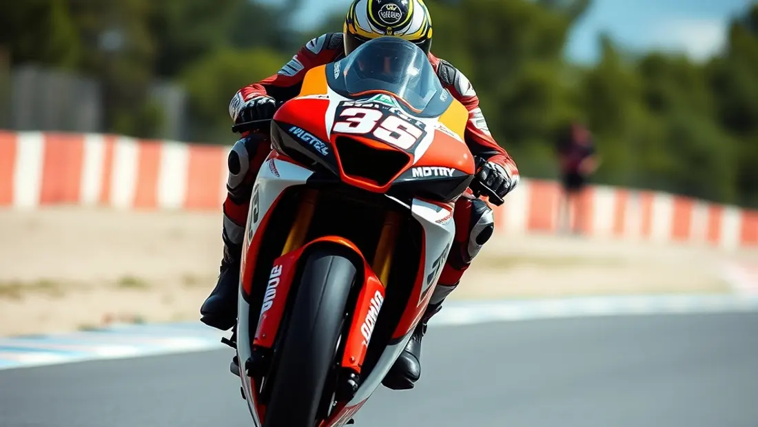 Pilote de MotoGP en action sur une piste de course sableuse