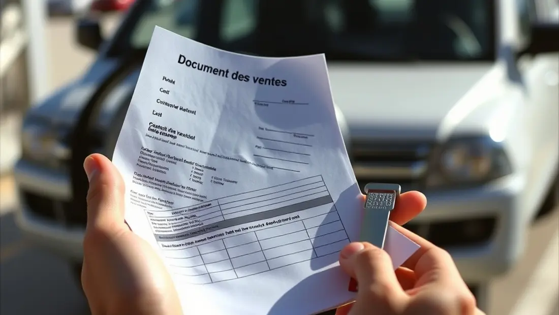 Main tenant un document de vente et une clé de contact