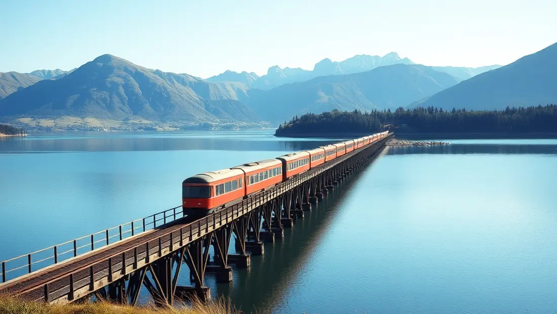 Train sur le pont d'un lac