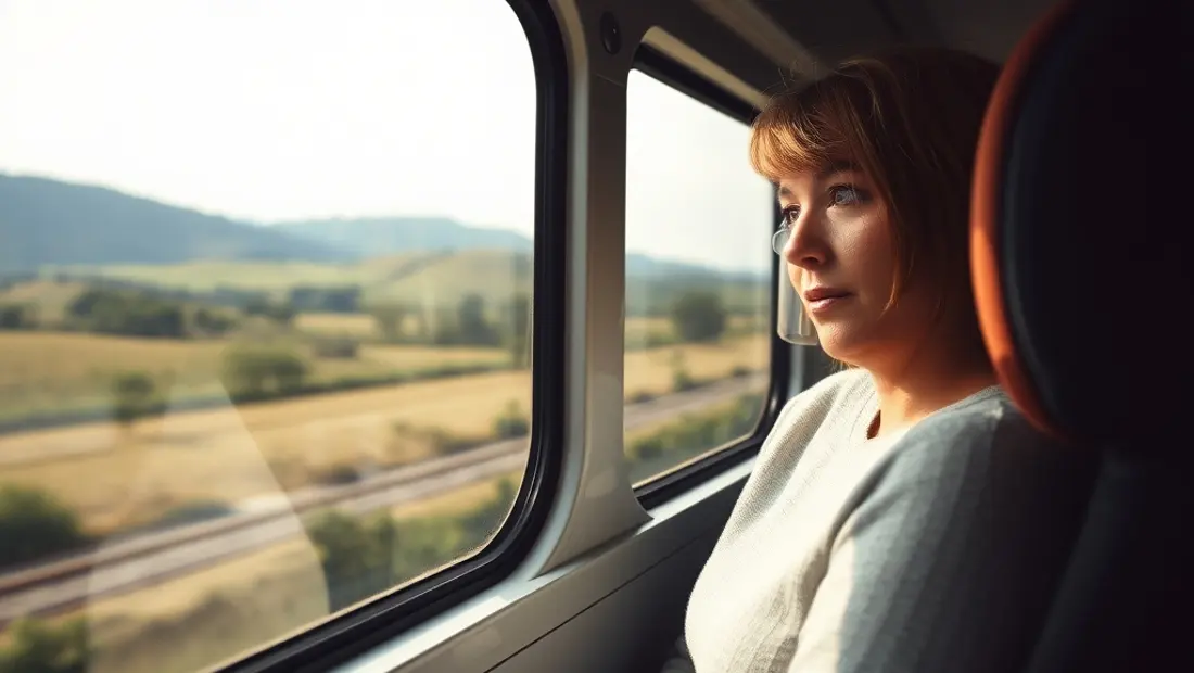 Passager regardant par la fenêtre du train