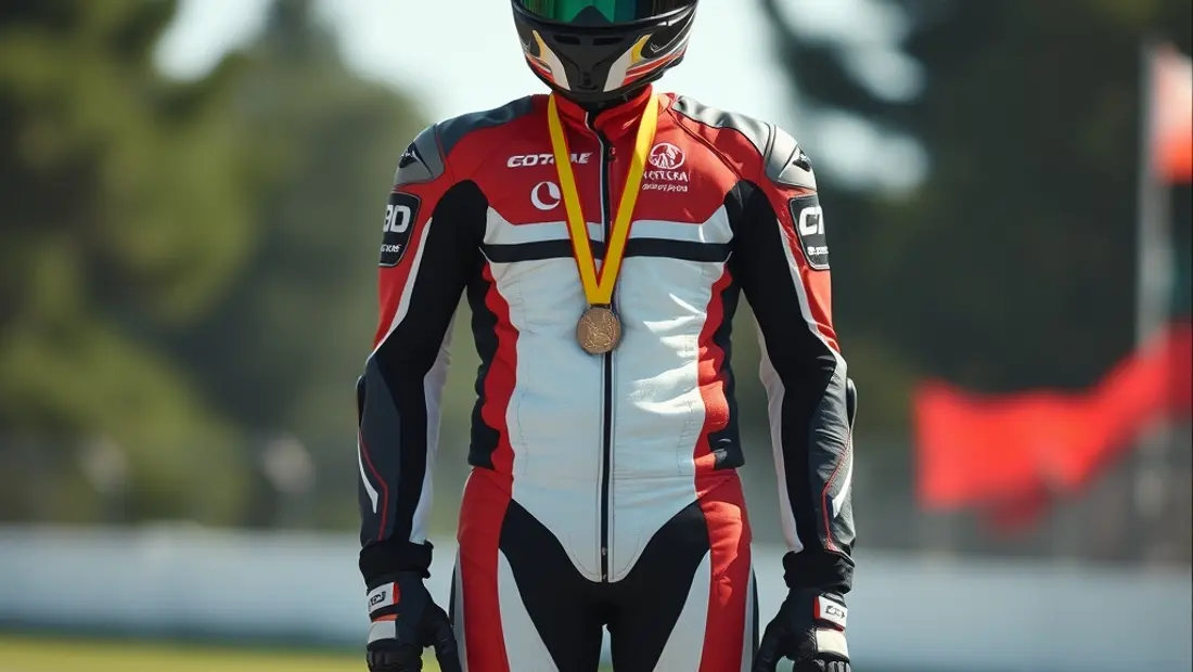 Pilote de moto sur le podium
