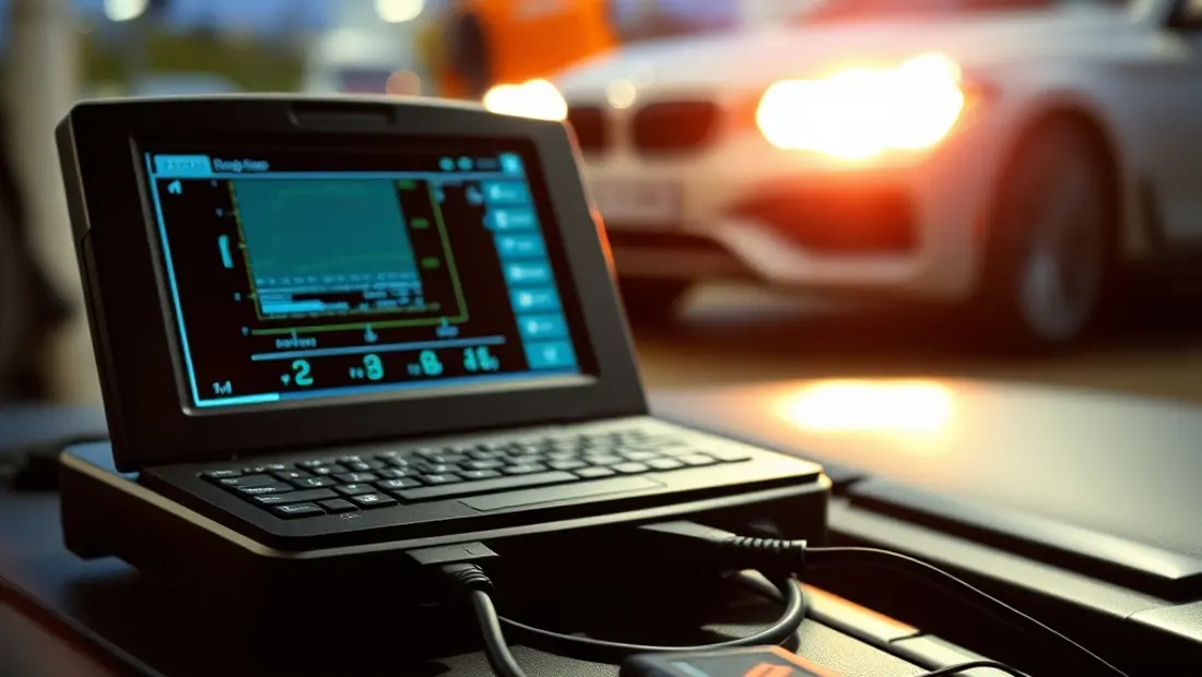 Diagnostic auto en cours avec ordinateur et câble OBD