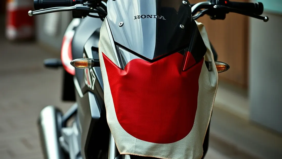 Moto Honda avec drapeau japonais attaché à la roue avant