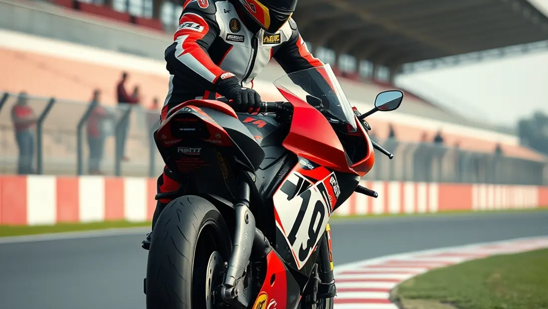 Pilote de moto sur circuit de course.