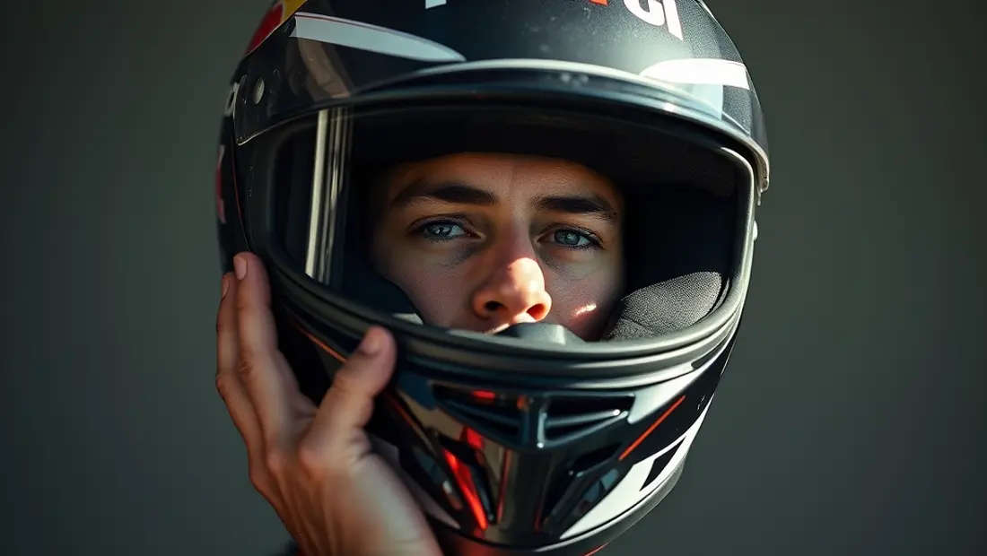 Main tenant un casque de MotoGP