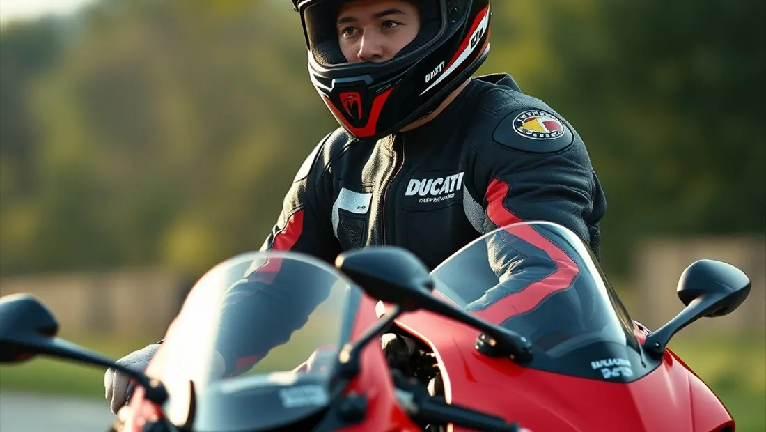 Pilote moto en tenue de course près de la moto
