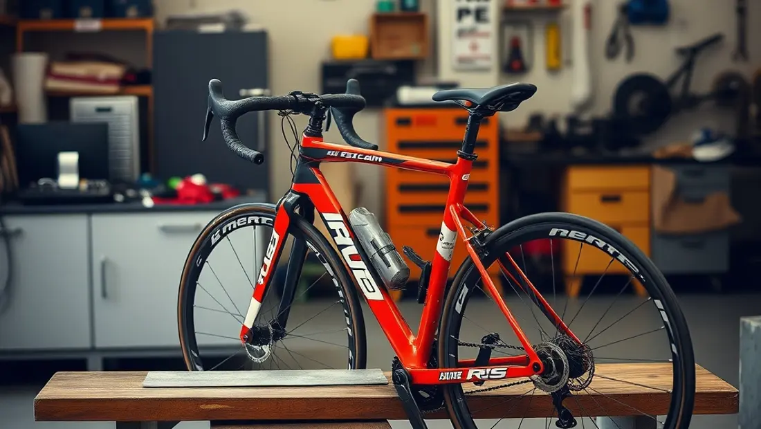 Vélo de course en atelier de réparation