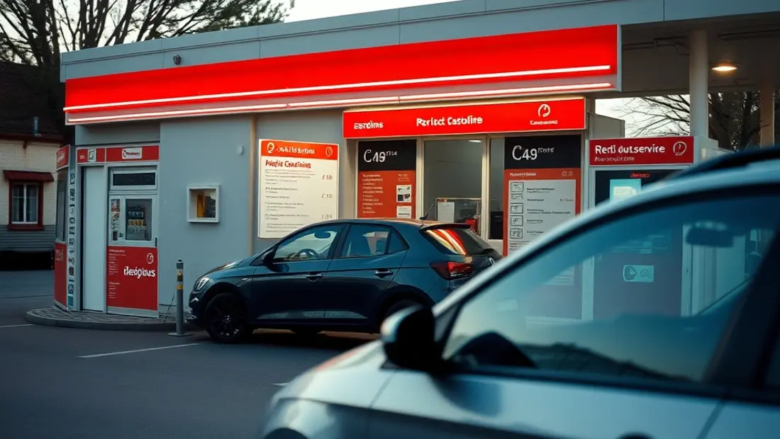 Voiture à l'extérieur d'une station-service
