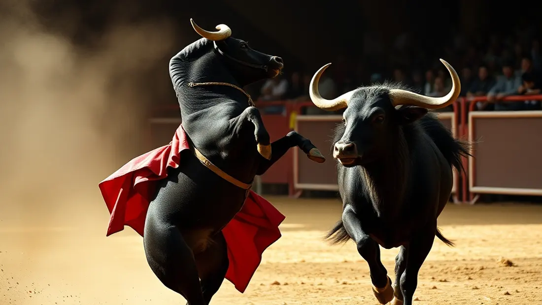 Corrida, torero et taureau en arène