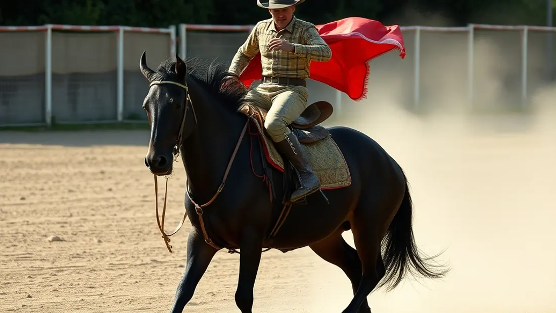 Torero monte un taureau dans une arène de corrida