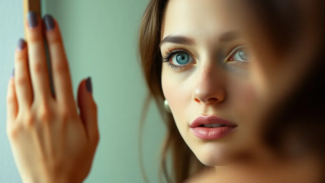 Femme aux yeux bleus regardant dans un miroir