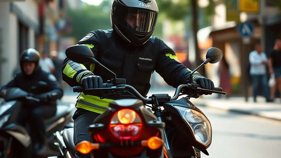 Motard en tenue de sécurité sur une moto
